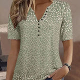 T Shirt Femme Col V Boutonné Imprimé