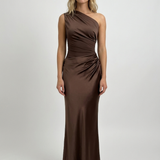 Robe Longue Satinée Asymétrique Drapée