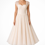 Robe midi trapèze en tulle à décolleté cœur pour femme