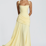 Robe Longue Drapée à Bretelles Fines