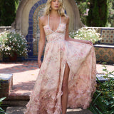 Robe longue à fleurs col licou pour femme