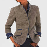 Blazer femme ajusté à col montant et passepoil contrastant