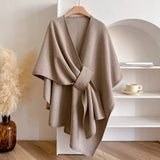 Poncho Femme Élégant Ceinturé Oversize