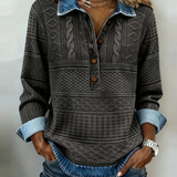 Sweat femme col polo boutonné à manches longues