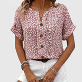 Blouse Fleurie Boutonnée à Manches Courtes