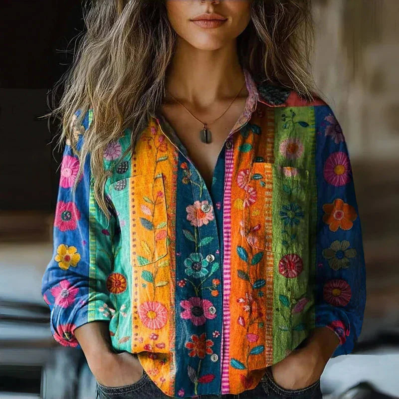 Chemisier Femme Imprimé Vintage – Blouse Élégante Boutonnée