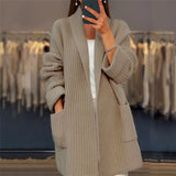 Cardigan long femme en maille côtelée oversize