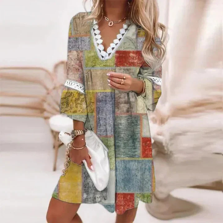 Robe Femme Bohème Courte Imprimé Col V