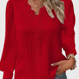 Blouse Plissée à Col V et Manches Longues