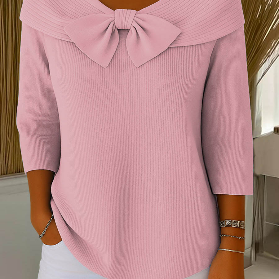 Pull femme côtelé col V à nœud