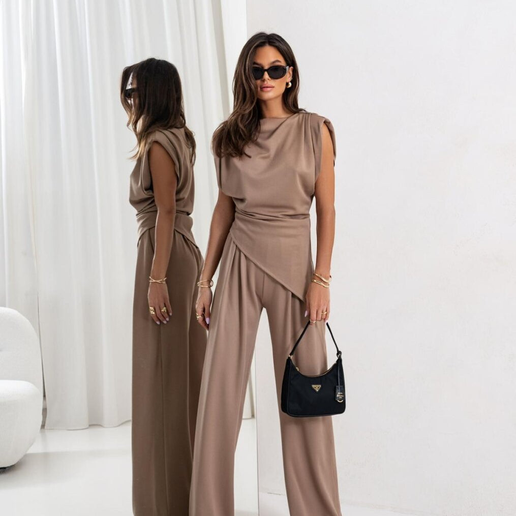 Ensemble Femme Haut Sans Manches et Pantalon Large Chic