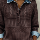 Sweat femme col polo boutonné à manches longues