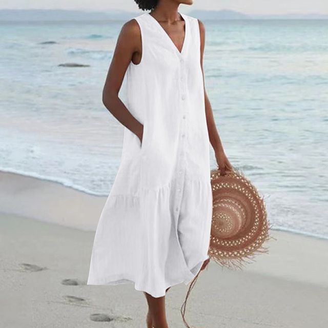 Robe Longue Sans Manches à Col V