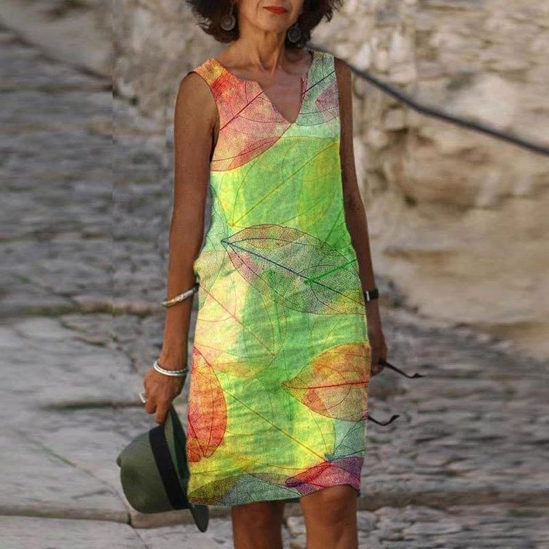 Robe Courte Colorée Sans Manches Coupe Fluide Été Chic