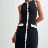 Robe Midi Sans Manches à Boutons