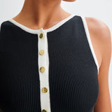 Robe Midi Sans Manches à Boutons