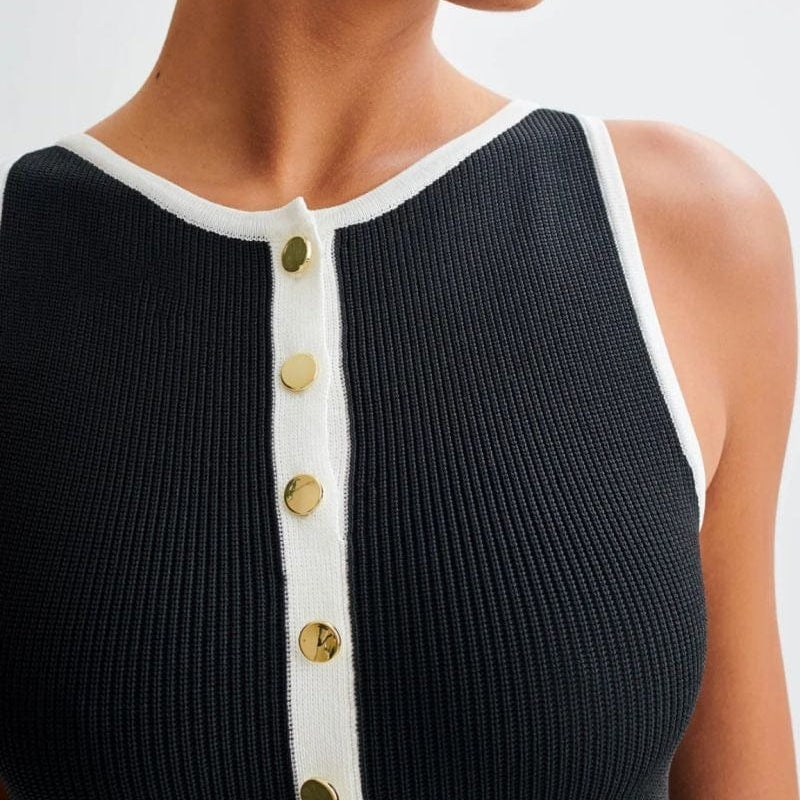 Robe Midi Sans Manches à Boutons