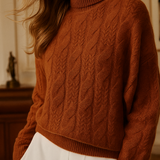 Pull Col Montant Maille Texturée Confort Élégance Hiver
