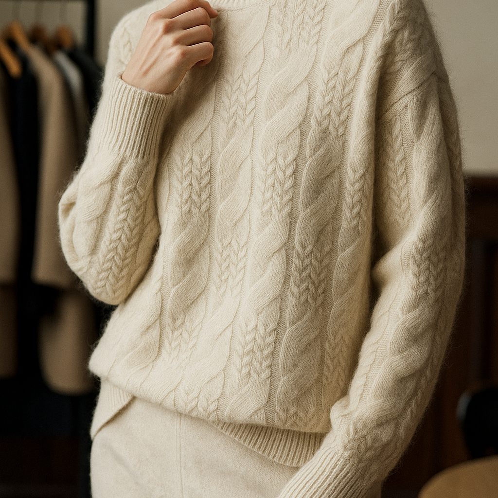 Pull Col Montant Maille Texturée Confort Élégance Hiver