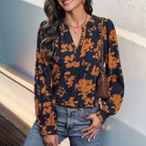 Blouse Fleurie Col V Manches Longues Élégance Automne