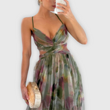 Robe Longue Femme Plissée à Une Bretelle Imprimée