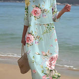 Robe Midi Femme Fleurie à Manches Courtes