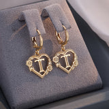 Boucles d'oreilles créoles cœur avec initiale, femme