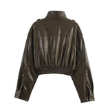 Blouson court en simili cuir pour femme