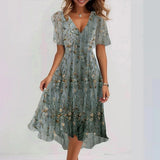 Robe Midi Florale Fluide Col V Élégance Printemps