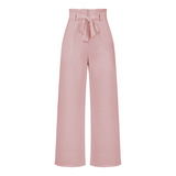 Pantalon Fluide Taille Haute Ceinture Nouée Élégant