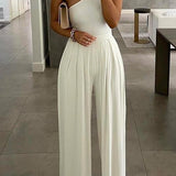 Combinaison Une Épaule Pantalon Large Élégance Fluide