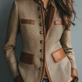 Blazer femme en tweed à bordures effet cuir