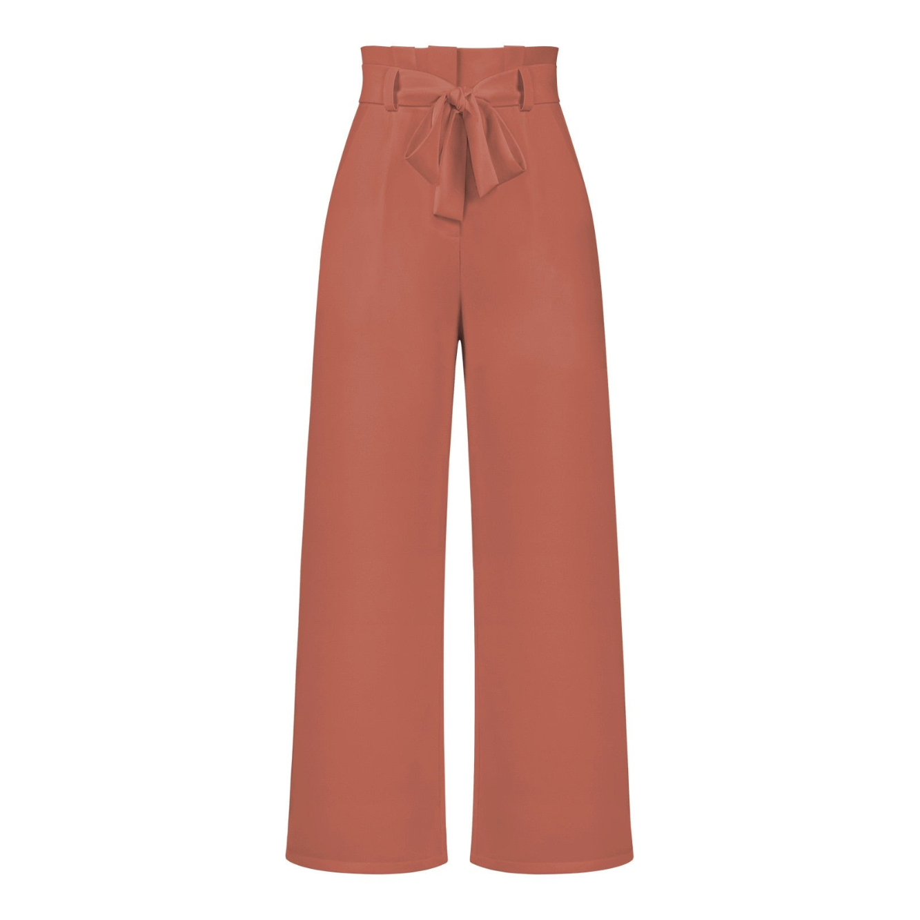 Pantalon Fluide Taille Haute Ceinture Nouée Élégant