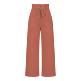 Pantalon Fluide Taille Haute Ceinture Nouée Élégant