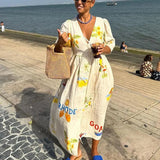 Robe Longue Imprimée Coupe Ample Manches Courtes Style Vacances
