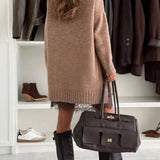 Pull Col Roulé Oversize Automne Marron Femme