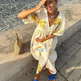 Robe Longue Imprimée Coupe Ample Manches Courtes Style Vacances