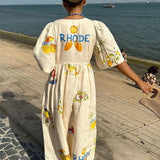 Robe Longue Imprimée Coupe Ample Manches Courtes Style Vacances