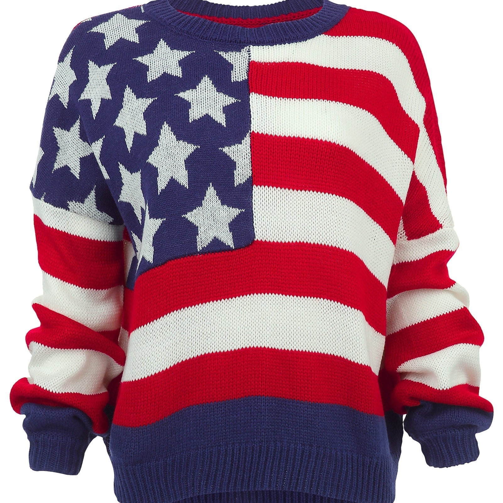 Pull femme à étoiles et rayures, col rond
