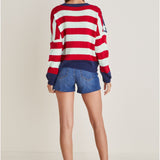Pull femme à étoiles et rayures, col rond