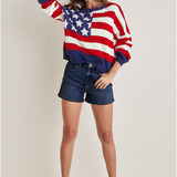 Pull femme à étoiles et rayures, col rond