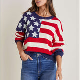 Pull femme à étoiles et rayures, col rond