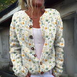 Cardigan Maille Fleurie Boutonné Coupe Décontractée Chic