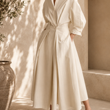 Robe Longue Chemise Ceinturée Manches Longues Élégance Minimaliste
