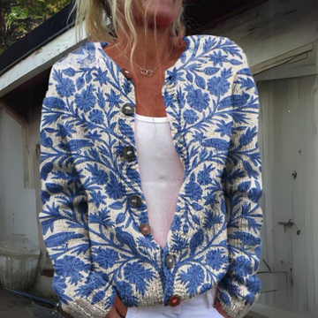 Cardigan Maille Fleurie Boutonné Coupe Décontractée Chic