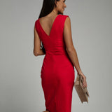 Robe mi-longue moulante cache-cœur col V femme