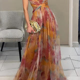 Robe Longue Femme Plissée à Imprimé Multicolore