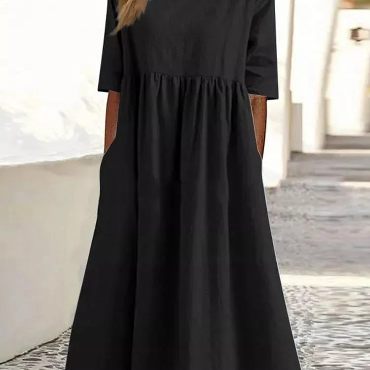 Robe Longue Ample Taille Haute Manches Courtes Style Décontracté