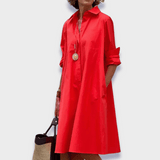 Robe Chemise Évasée à Manches Courtes