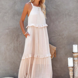Robe Longue Femme Sans Manches à Volants